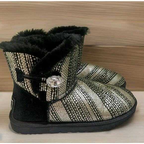 UGG Shoes - Size 9 UGG Mini Bailey Glimmer Metallic Polka Dot Bling Button Black Boots Shoes